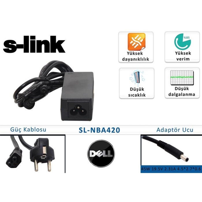 S-link sl-nba420 45W 19.5V 2.31A 4.5-2.7-0.6 Dell Notebook Adaptörü