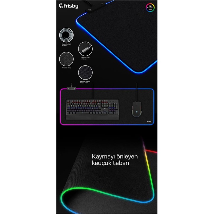 Frisby Kumaş Oyun Mouse Pad (RGB)(800 x 300 x 4 mm)12 Aydınlatma Modu Su Geçirmez