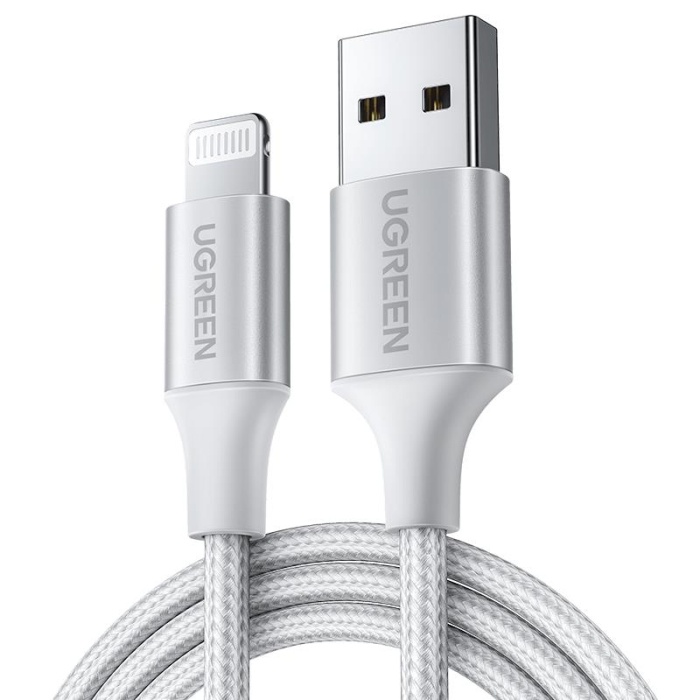 UGREEN LIGHTNING TO USB-A ÖRGÜLÜ MFİ SERTİFİKALI İPHONE HIZLI ŞARJ KABLOSU 2 METRE GÜMÜŞ 60163