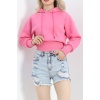 Kapşonlu Crop Sweat Pembe