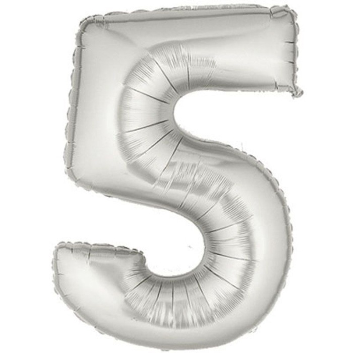 Şekilli Supershape Silver Rakam Folyo Balon 5 Numara