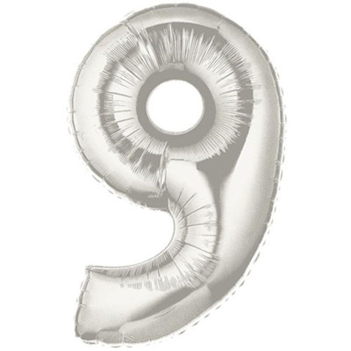 Şekilli Supershape Silver Rakam Folyo Balon 9 Numara