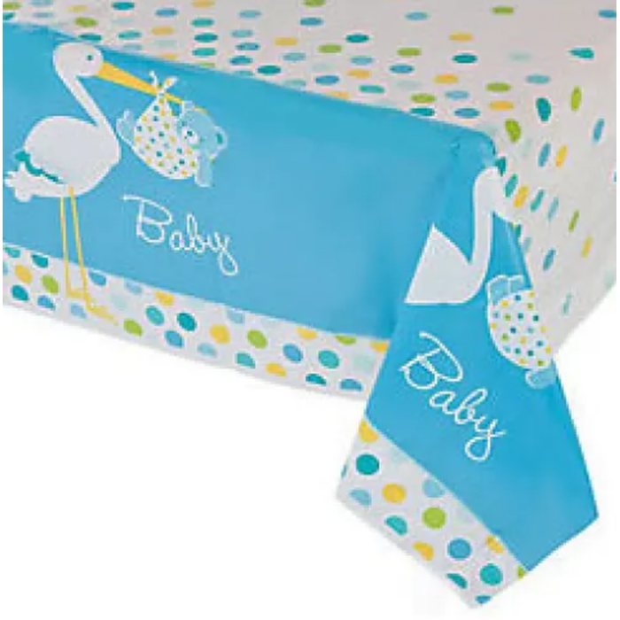 Baby Shower Masa Örtüsü Baby Boy Stork Leylekli Mavi Masa Örtüsü 137x274 cm