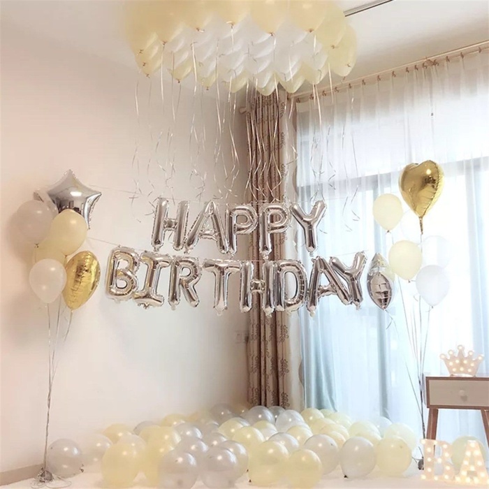 Gümüş Renk Happy Birthday Folyo Doğum Günü Balonu 35 cm