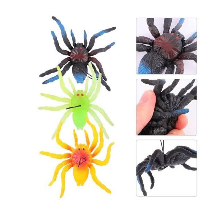 Yumuşak Plastik Malzemeden İmal Karışık Renk Tarantula Örümcek 6 Adet 13x13 cm