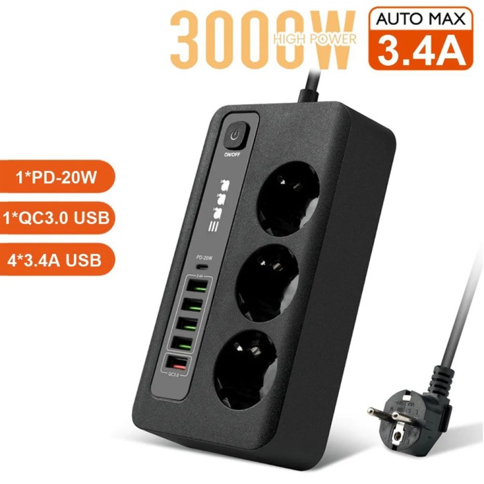 Akıllı Priz 6 lı Hızlı Şarj QC3.0 USB Port PD 38W BKL04EU