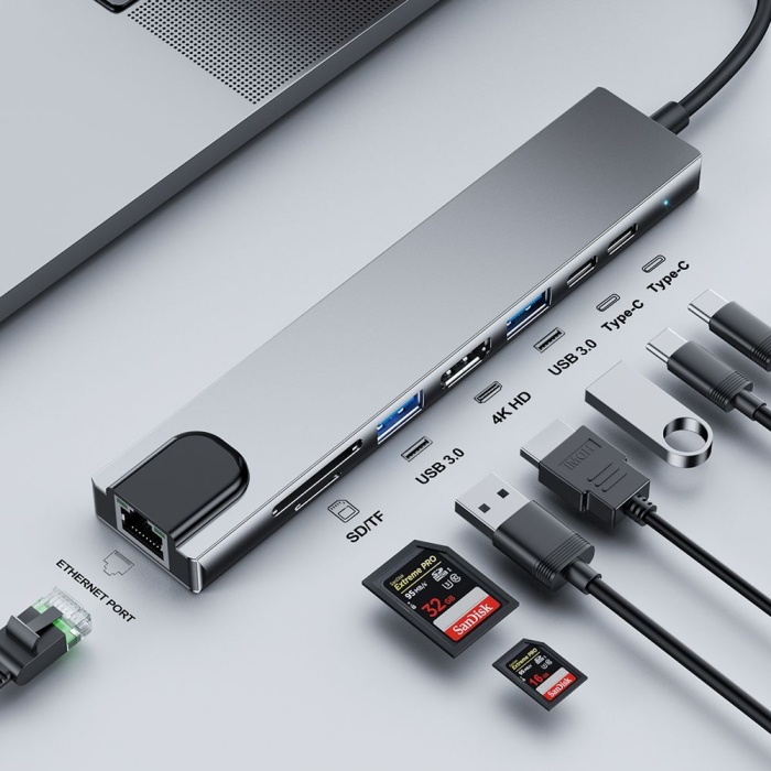 USB Hub 3.0 Usb Sürücüsü 8 in 1