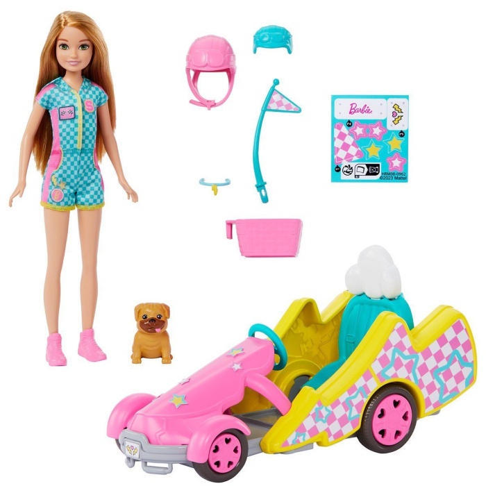 HRM08 Barbie Stacie Go-Kart Yapıyor Oyun Seti - Barbie and Stacie To The Rescue