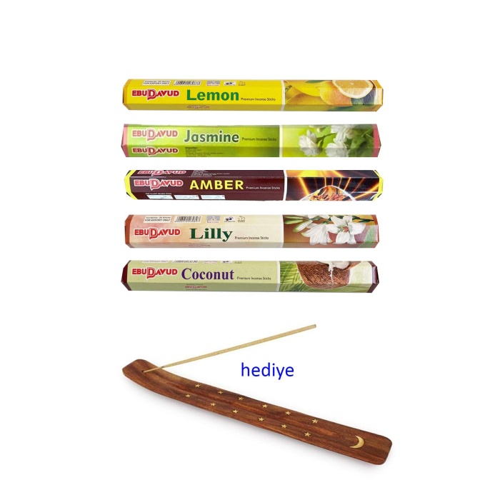 5 Paket 20 Çubuklu Tütsü Lemon - Amber - Lilly- Jasmine - Coconut - Kayık Hediyeli