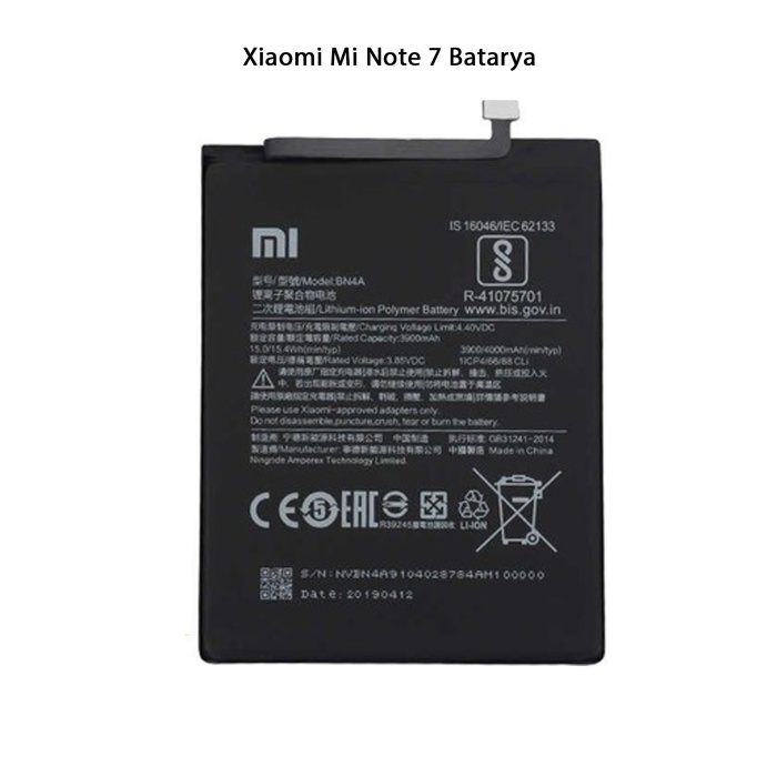 Xiaomi Mi Note 7 Telefonlarla Uyumlu Batarya 4000 mAh