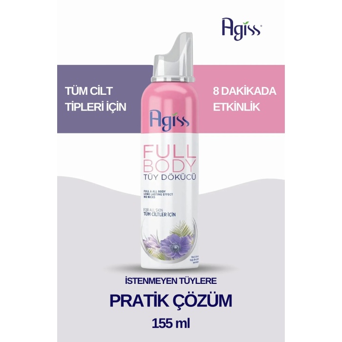 AGISS Full Body Tüm Vücut Tüy Dökücü, Tüy Azaltıcı Ve Tüy Geciktirici Köpük Tüy Dökücü Sprey 155ml