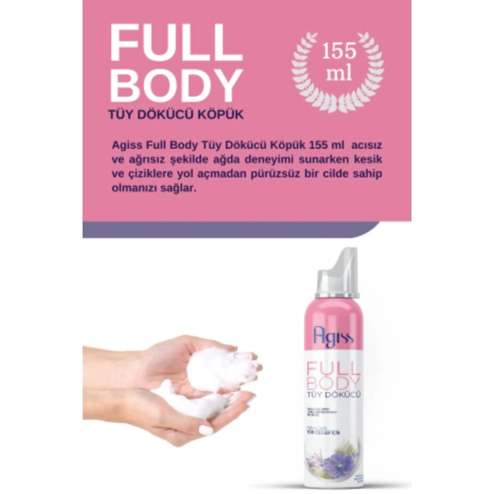 AGISS Full Body Tüm Vücut Tüy Dökücü, Tüy Azaltıcı Ve Tüy Geciktirici Köpük Tüy Dökücü Sprey 155ml