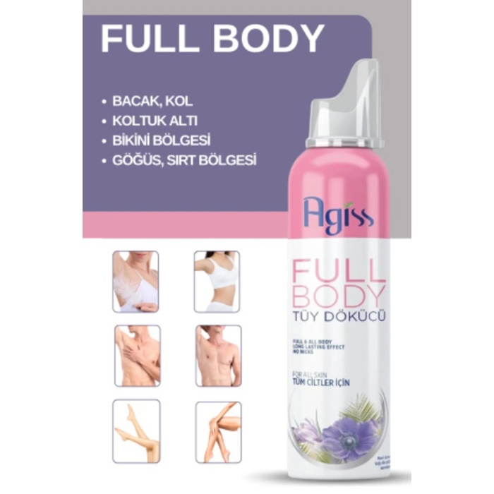 AGISS Full Body Tüm Vücut Tüy Dökücü, Tüy Azaltıcı Ve Tüy Geciktirici Köpük Tüy Dökücü Sprey 155ml