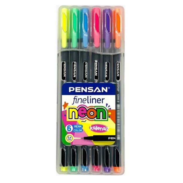 Pensan Fineliner Kalem 6Lı Neon Plastik Kutu