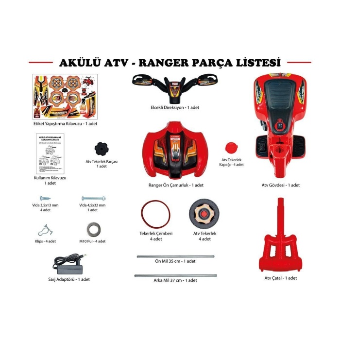 9093 Akülü Atv 6V Ranger Sarı