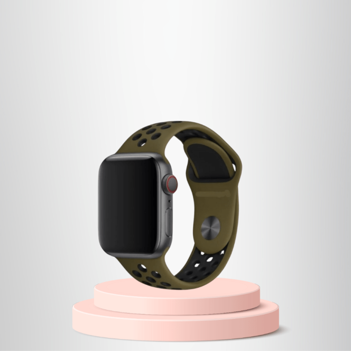 Apple Watch 42 44 45 49 Mm/L Kordon Kayış Bileklik Delikli HAKİ-SİYAH