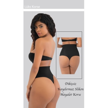 Lazer Seamless Dikişsiz Kadın Toparlayıcı String Tanga Korse Külot Siyah