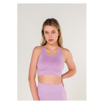 New Season Fitilli Çapraz Detaylı Crop Top Büstiyer Seamless Spor Sütyeni Lila