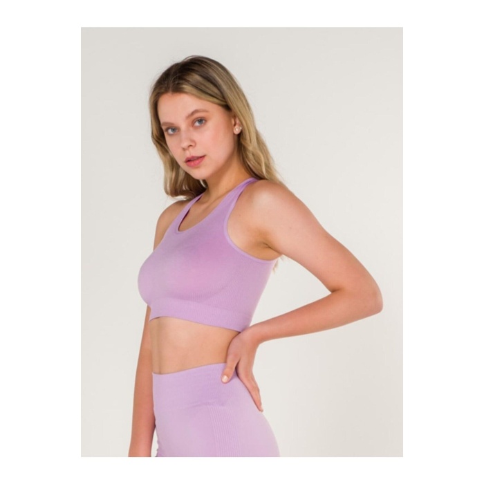 New Season Fitilli Çapraz Detaylı Crop Top Büstiyer Seamless Spor Sütyeni Lila