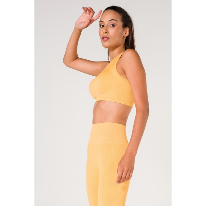 New Season Fitilli Crop Top Büstiyer Seamless Spor Sütyeni Sarı