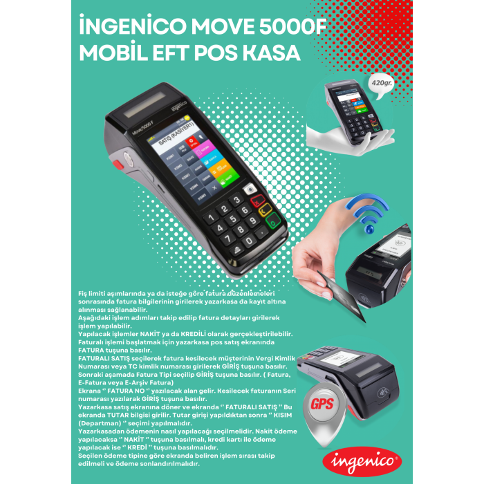 İngenico Move 5000F Mobil Eft Pos Kasa-10 Adet Pos Rulo+Çanta Hediye