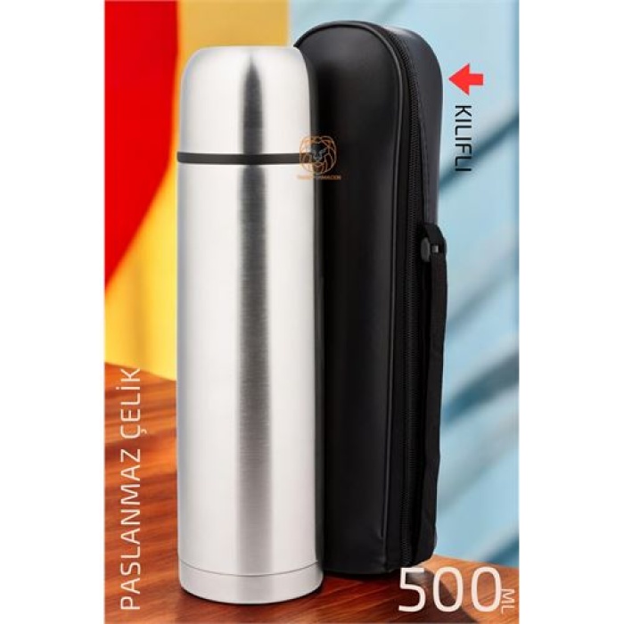 DKTT Çelik Kılıflı Termos 500 ML Deri Kılıflı Çelik Matara