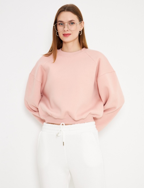 Kadın Bisiklet Yaka Sweatshirt Pembe