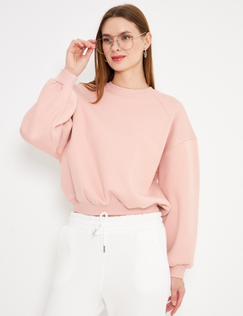 Kadın Bisiklet Yaka Sweatshirt Pembe