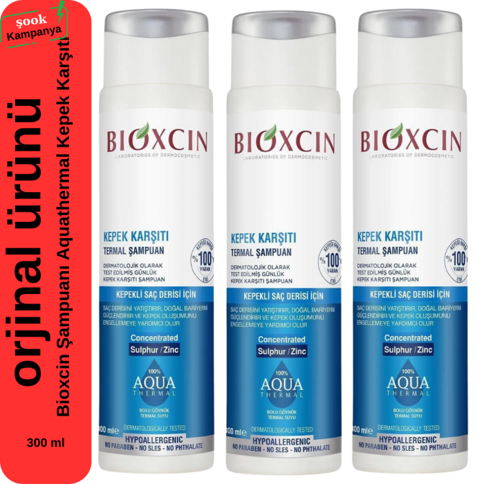 Bioxcin 3lü Aqua Thermal Kepek Karşıtı Şampuan 300ml Tüm Saç Tipleri