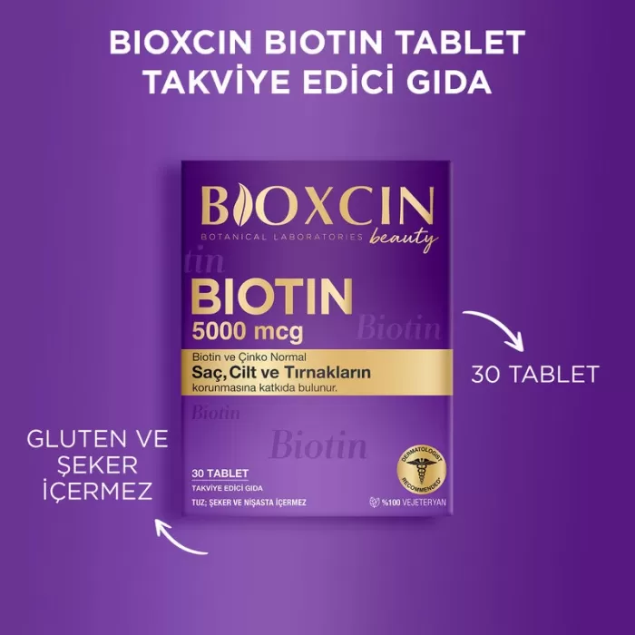 Bioxcin Biotin 5.000 Mcg 30 Tablet - Biotin Çinko 15 Mg Saç Ve Tırnak Vitamini