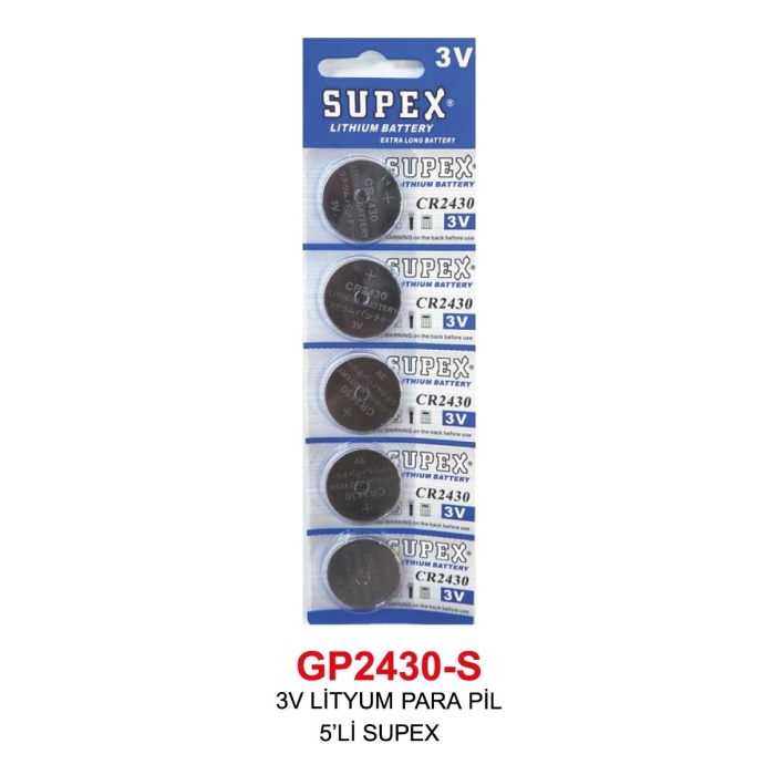 3V LİTYUM PARA PİL 5’Lİ 2430 SUPEX