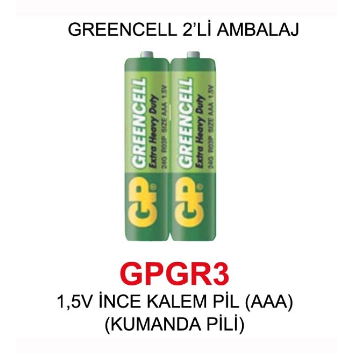 1,5V İNCE KALEM PİL (AAA) (KUMANDA PİLİ) - GREENCELL 2’Lİ AMBALAJ