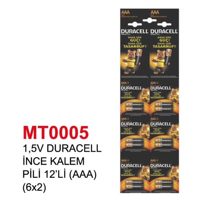 1,5V DURACELL İNCE KALEM PİLİ 12’Lİ (AAA) (6x2)