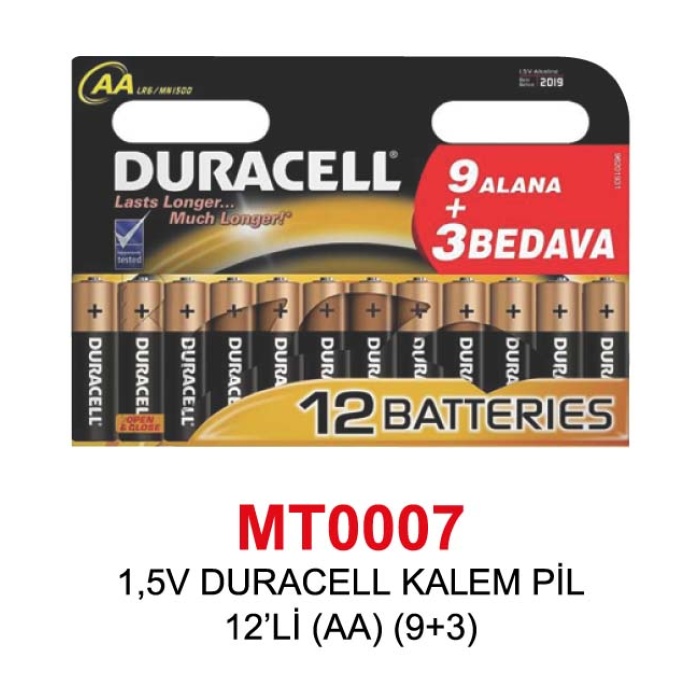 1,5V DURACELL KALEM PİL 12’Lİ (AA) (9+3)