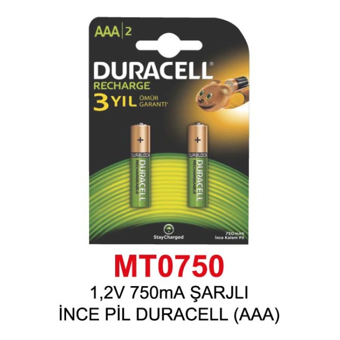 1,2V 750mA ŞARJLI İNCE PİL DURACELL (AAA)