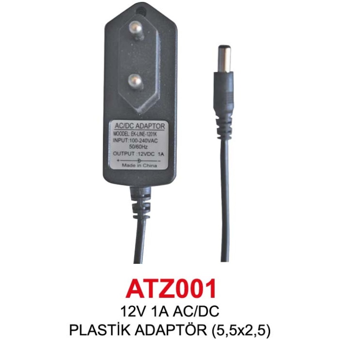 12V 1A AC/DC PLASTİK ADAPTÖR (5,5x2,5)