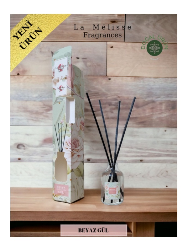 Bambu Çubuklu Doğal Oda Kokusu ( Reed Diffuser ) Beyaz Gül 50 ml