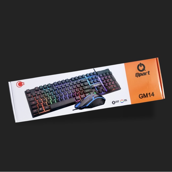 Qpart GM14 Rainbow Kablolu Oyuncu Klavye Mouse Set