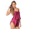 Beruflic  Bordo Saten Babydoll Şort Takımı