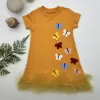 1-2-3 Yaş Renkli Kelebekler Nakışlı Eteği Fırfırlı Jile Çocuk Elbisesi Turuncu