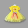 1-2-3 Yaş Gökkuşağı Kuyruklu Payet Pony Nakışlı Kız Bebek Tütü Elbisesi Sarı