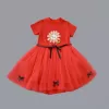 1-2-3 Yaş Payet Yapraklı Çiçek Nakışlı Astarlı Kız Bebek Tütü Elbisesi Kırmızı