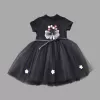 1-2-3 Yaş Tül Fiyonk Çiçekler Nakışlı Astarlı Kız Bebek Tütü Elbisesi Siyah