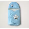 Yenidoğan Çift Yıldız Detaylı Şapkalı Duvaklı Erkek Bebek Klasik Kundak Bebek Battaniyesi Mavi