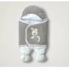 Yenidoğan Kadife Kumaş Ayıcık Nakışlı Şapkalı Kız Erkek Bebek Ayaklı Kundak Bebek Battaniyesi Kahverengi