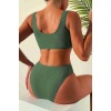 Angelsin Özel Fitilli Kumaş Yüksek Bel Tankini Bikini Takım Yeşil Ms4169