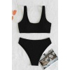 Angelsin Özel Fitilli Kumaş Yüksek Bel Tankini Bikini Takım Siyah-ms4169