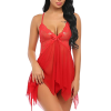 Beruflic Seksi Kırmızı Tül Dantel Babydoll Gecelik 15507