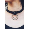 İnce Şerit Halka Detaylı Ayarlı Şık Deri Choker - Brf685