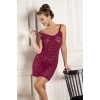 Devore Transparan Babydoll String Takım Bordo (31842)